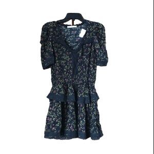 EYE OF THE NEEDLE V-Neck Ditsy Print Whimsigoth Ruffle Mini Dress - S